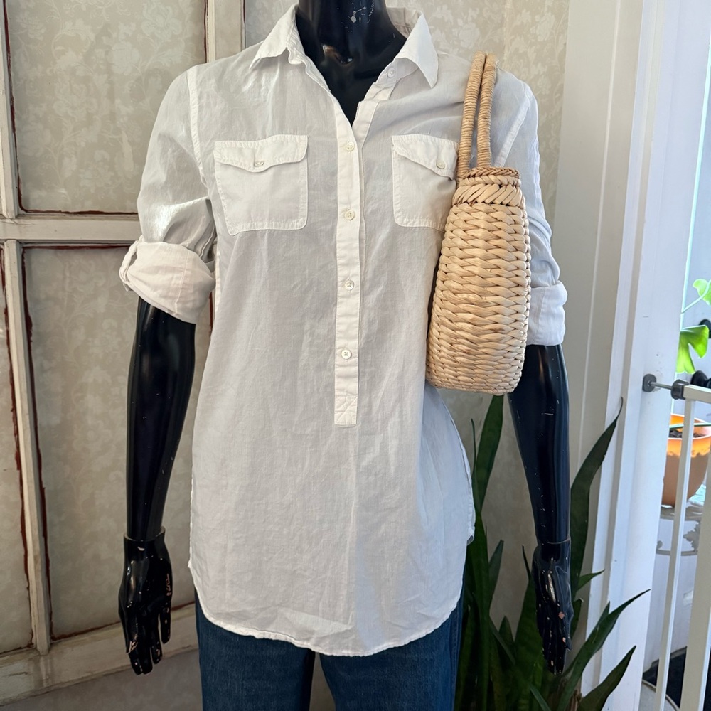 J Crew Women's Popover Tunic 100% Cotton Long Sleeve Chest Pockets Size XS